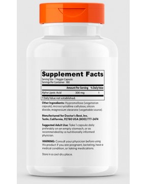 Doctor's Best, альфа-липоевая кислота, 300 мг, 180 вегетарианских капсул